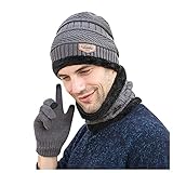 SOOUICKER Mütze Schal Handschuhe Set Herren Fleece Wintermütze Loop Schal Handschuhe 3in1 Winter Set Herren Warme Beanie Mütze Halswärmer Halsschlauch Beanie Strickmütze Winterschal Winter Set Herren