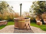 Finntherm Holz Badefass Bergen, Hot Tub Ø 180 x 101 cm, inkl. Edelstahl-Ofen 22 kW und Einstiegsleiter, 5-6 Personen, Schwimmbecken, Badebottich, Jacuzzi