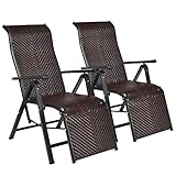 COSTWAY Sonnenliege 2er Set, aus Rattan, klappbarer Liegestuhl mit verstellbaren Hochlehner, ergonomische Gartenliege Relaxliege mit Armlehne, atmungsaktive Klappliege für Garten Terrasse Balkon