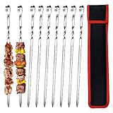 AWCIGG 20 Stück Grillspieße 38cm Flache Schaschlikspieße Edelstahl Lange Grill Kabob Spieße Fleischspieße Kebab Grillzubehör für Lagerfeuer oder Grillschale mit Tragbarer Nylontasche