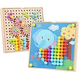 Mosaik Steckspiel für Kinder für 2,3,4,5 Jahre |Mosaik Pegboardmit 180 Steckperlen, 5 Gängen und 20 Mustern. Pädagogische Pilz Nägel Puzzle Spielzeug für Jungen Mädchen Kinder (180 Stück)