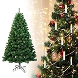 Cecaylie Weihnachtsbaum Künstlich mit 10x LED Weihnachtskerzen, 150cm Grün PVC mit 350 Spitzen und Metallstände, Tannenbaum Christbaum inkl. Warmweiß Dimmbar Christbaumkerzen