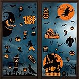 Fensterbilder Halloween Fensteraufkleber Fenstersticker Kürbis Geister Fledermaus Halloween Deko Halloween Aufkleber Selbstklebend für Halloween Fensterdeko und Party Dekoration (9 Bögen, 98 Stück)