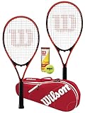 Wilson Federer Tennisschläger im Twin-Set mit Wilson Advantage Schlägertasche und 3 Championship Tennisbällen