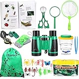 Nabance Draussen Forscherset 25 STK Outdoor Exploration Spielzeug Draussen Forscherset mit Insektenhandbuch Kinder Fernglas Kompass Bug Catcher Schmetterlingsnetz Für Jungen Mädchen Wandern Abenteuer