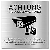 Schild Videoüberwachung (15 x 15 cm klein) inkl. DSGVO Hinweis - Alu Warnschild Kamera Überwachung - ideal zur Kamera Attrappe - Aluminium Schild - Achtung Videoüberwachung für Privatgrundstück