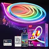 Lucienstar Neon LED Strip 3M - RGBIC Neon LED Streifen mit App-Steuerung,Musik Sync ,DIY-Funktion,funktioniert mit Alexa und Google Assistant,Neon Lichtband für Wohnzimmer, Wand ,Halloween Deko (5M)