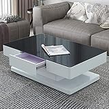 CLIPOP Hochglanz Glas Couchtisch Modern Wohnzimmertisch Sofa Tisch mit 2 Schubladen rechteckig Sofa Ende Teetisch für Zuhause Wohnzimmer Büro Möbel (Schwarze)