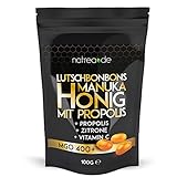 Natrea Manuka Honig Bonbons 400 MGO 🍯 mit Zitronengeschmack und Propolis | 100 g im wiederverschließbaren ZIP Beutel