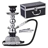 Murago - Wasserpfeife ca. 25cm Shisha Set Nargile Geschenkset mit Koffer Orientalisch Nargile Schwarz Metall Mini klein Reiseshisha Geschenkbox Hookah