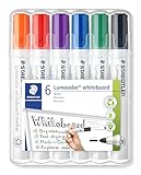 STAEDTLER Whiteboard Marker Lumocolor, trocken und rückstandsfrei abwischbar von Whiteboards, Rundspitze, ca. 2 mm Linienbreite, hohe Qualität, Set mit 6 Farben, 351 WP6