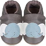 Krabbelschuhe Baby Lauflernschuhe Jungen Weiche Leder Babyschuhe Kleinkind Lederschuhe mädchen Babyhausschuhe(Dunkelgrauer Elefant,12-18)