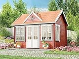 Alpholz Gartenhaus Clockhouse-28 aus Massiv-Holz | Gerätehaus mit 28 mm Wandstärke | Garten Holzhaus inklusive Montagematerial | Geräteschuppen Größe: 420 x 320 cm | Satteldach