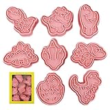 Voiakiu 5 Pcs Ausstechformen in Dinosaurierform - 8 Stück 3D-Plätzchen-Stempel Dinosaurier-Keksausstecher - Dinosaurier-Prägeausstecher zum Backen von Keks-Fondant-Käse