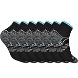 Pnosnesy 7 Paar Sportknöchelsocken Low Cut Kompressionssocken mit Fußgewölbeunterstützung Plantarfasziitis für Damen Herren (S/M, Black+Sky)