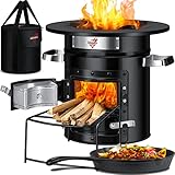 KESSER® Raketenofen Inkl. Grillpfanne aus Gusseisen mit Tragetasche Dutch Oven BBQ Rakete Holzofen Camping Campingkocher Campinggrill Edelstahl Black