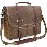 NEWHEY Herren Umhängetaschen Aktentasche Laptoptasche Wasserdichte Canvas Groß Arbeitstasche Messenger Bag Männer Vintage 15.6 Braun