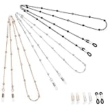 Jurxy 3 Stück Brillenkette Sonnenbrillen Brillen Kette Lesebrillen Brillenbänder in Ketten Brillen Hals Schnur Gläser Band Brille Cords für Damen Geschenk mit 12 Stück Silikon Antirutsch Ringe