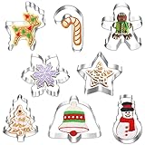 8 Stück Ausstechformen Weihnachten Edelstahl Ausstecher Set Schneeflocke, Weihnachtsbaum, Rentier, Lebkuchenmann, Schneemann, Cookie Cutter, zum Ausstechen von Keksen