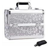 Kosmetikkoffer Schminkkoffer, Kosmetik Make up Organizer Koffer Make-up Aufbewahrung Friseurkoffer Multikoffer Etagenkoffer Makeup Koffer Alu Beautycase, Silber