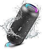 RIENOK Bluetooth Lautsprecher tragbar kabellos Musikbox 30W extra Bass LED Lichteffekte wasserdicht IP67 Mikrofon und Stereo Sound Bluetooth 5.0