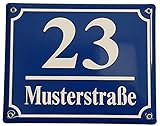 Hausnummernschild - Format 200 x 160 mm - Hausnummer - Emaille - Keramik - Wetterfest - Türschild. Farben: Blau Grün Anthrazit Weiß Zahl und Straßenname nach Wunsch. J.Pfaffenzeller