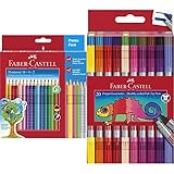 Faber-Castell 201540 - Buntstifte Set für Kinder und Erwachsene, 24-teilig, dreikant, bruchsicher, inkl. 4 Neonfarben und 2 Bleistiften & 151119 - Doppelfasermaler 20er Etui, 1 Stück