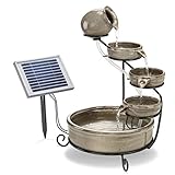 Solar Kaskadenbrunnen grau mit Akkuspeicher und LED Licht - großes 2 Watt Solarmodul - verschleißarme Pumpe - Springbrunnen Wasserspiel Solarbrunnen - Größe ca. 31 x 31 x 55 cm, esotec 101300