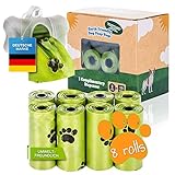 all Pets United® BI0 Hundekotbeutel mit Spender Kompostierbare Kotbeutel für Hunde mit Hundekotbeutelspender 100 % Biologisch abbaubare Hundebeutel mit Leinen Halter (120 Beutel: 8 Rollen + 1 Spender)