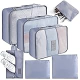 AiQInu Koffer Organizer Set 7-teilige Wasserfester Packwürfel Kofferorganizer Packtaschen Set Packing Cubes Schuhbeutel Kleidertaschen für Koffer