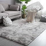 Hochflor Teppich 160x230 Grau Weiß Modern Flauschig Weich Teppich Groß für Wohnzimmer Deko Schlafzimmer Flur Läufer Outdoor Carpet Langflor Fellteppich Kunstfell Shaggy Einfarbig Bettvorleger