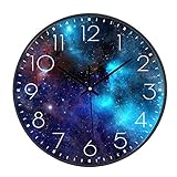 SWECOMZE Wanduhr Lautlos, 25cm, Kinderwanduhr, Zifferblatt mit Galaxie Sterne Weltraum Sternenhimmel, 10 Zoll Kinder Wanduhr Deko für Wohnzimmer Kinderzimmer (039)