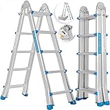 MASKO® Aluleiter Mehrzweckleiter 5,10m 4x5 Sprossen Teleskopleiter ✓ Multifunktionsleiter ✓ Aluleiter ✓ Klappleiter ✓ Anlegeleiter ✓ Bockleiter ✓ Schiebeleiter ✓ beidseitige Steh und Treppenleiter