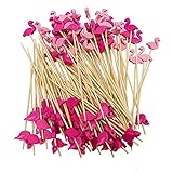 Cocktailspieße Cocktail Picks Bambus Zahnstocher Einweg Obst Sticks für Vorspeisen Früchte kleine Snacks Dessert Cocktail Ausgefallene Sticks mit Flamingo 100PCS 12cm