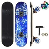 GIEEU Skateboards mit bunten blinkenden Rädern für Anfänger, Kinder, Teenager, Erwachsene, 78,9 x 20,3 cm, komplettes Standard-Skateboards, 9 Schichten Ahorn-Deck, konkaves Skateboard