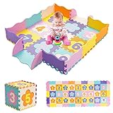 COSTWAY 75 TLG. Puzzlematte Kinder Spielmatte mit Zaun, Eva-Bodenmatte mit abnehmbaren Zahlen, wasserdichte Krabbelmatte Übungsmatte für Kinder Kleinkinder Babys