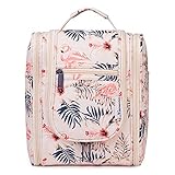 Kulturbeutel Damen & Kulturbeutel Herren - Kinder Kulturtasche Zum Aufhängen & Männer Kosmetiktasche - Waschtasche für Frauen & Mädchen (Beiger Flamingo (Mittel))