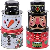 BESTonZON 2 Stücke Weihnachten Keksdose Schneemann Nussknacker Plätzchendose Metalldose Blechdose mit Deckel Gebäckdose Metallbox Geschenkdose für Süßigkeiten Kekse Bonbons Xmas Weihnachten Geschenk