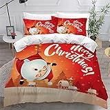 3D Weihnachten Motiv Bettbezug Weihnachtsmann Bettwäsche Set 155x220 3teilig für Kinder Teenager Jungen Mädchen Leicht Mikrofaser Betten Set mit Reißverschluss und 2 Kissenbezüge 80x80 cm