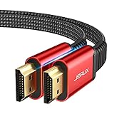 4K HDMI Kabel 3Meter [4K@60Hz,HDMI 2.0,18Gbps] JSAUX 4K Flach HDMI 2.0 Kabel Highspeed 3M HDMI Nylon Geflochten Kabel Support 4K 3D HDR UHD 2160p 1080p Ethernet ARC PS3/4 TV PC Rot