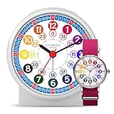 Cander Berlin MNU 1009 Kinderwecker lautlos und MNA 1030 M Armbanduhr Lernuhr pink Kinderuhr geräuschlos Licht Snooze Tischuhr Wecker Kinder Beleuchtung geräuscharm Schlummer Mädchen LED