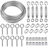 TooTaci Drahtseil 2mm Edelstahl,30M Drahtseil Rankhilfe Set,Stahlseil ummantelt,Spanndraht Seilspanner Edelstahl,Stahlseil mit ösen,M5 Spannschloss Seilspanngarnitur,für Kletterpflanzen,Gardinenseil