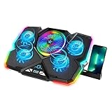 GRENDS Laptop Kühler für 10-17 Zoll Kühlpad Laptop Ständer Cooling Pad Cooler Kühlmatte Kühlung mit 5 LED-Lüftern LED-Display 7-stufige Höhenverstellung RGB Hintergrundbeleuchtung 2 USB-Port 2500 RMP