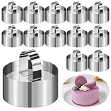 Dessertringe & Tortenring Klein, 12 Stück Speiseringe Edelstahl Kuchen Ringe Dessert Formen mit Pusher Burgerringe Mousseformen KuchenForm Törtchenform Backform für Kuchen DIY Dessert 8 cm (Runde)