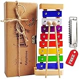 Holz Xylophon für Kinder - mit Mundharmonika und Lieder Buch: Perfekt Glockenspiel f. Kleine Musiker - Erzeugt Magische Klänge mit Kleinen Händen; Baby Schlaginstrument Musikinstrument