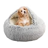 Queta Hundebett warm Tierbett Katzenbett Hundesofa Katzensofa Kissen Flauschig Hundekissen rundes Kissen halbrund weiches Plüsch für Welpen gemütlich rutschfest für kleine Hunde 50 x 50 cm (HHellgrau