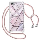 Greneric Handykette Hülle für iPhone 6S Plus/iPhone 6 Plus, Marmor Glitzer Necklace Hülle mit Kordel Transparent Silikon Handyhülle mit Kordel zum Umhängen Schutzhülle mit Band in Roségold