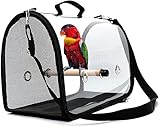 Vogel-Papageien-Tragetasche Tragbarer Reise-Vogelkäfig, Leichter Vogel-Reisekäfig PVC Transparente Atmungsaktive Papageien-Handtasche mit Holzstab (Schwarz)