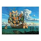 Classic Artist Salvador Dali Ship With Butterfly Insect Leinwandbild XXL Painting Poster Prints Abstract Wall Art Decor 42x60cm Frameless