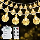 Lichterkette Außen Batteriebetrieben, RJEDL 10M 100LED Kugel Lichterkette mit 8 Modi IP67 Wasserdichte Fernbedienung Globe Lichterketten für Halloween Weihnachten Innen Outdoor Garten Deko, Warmweiß